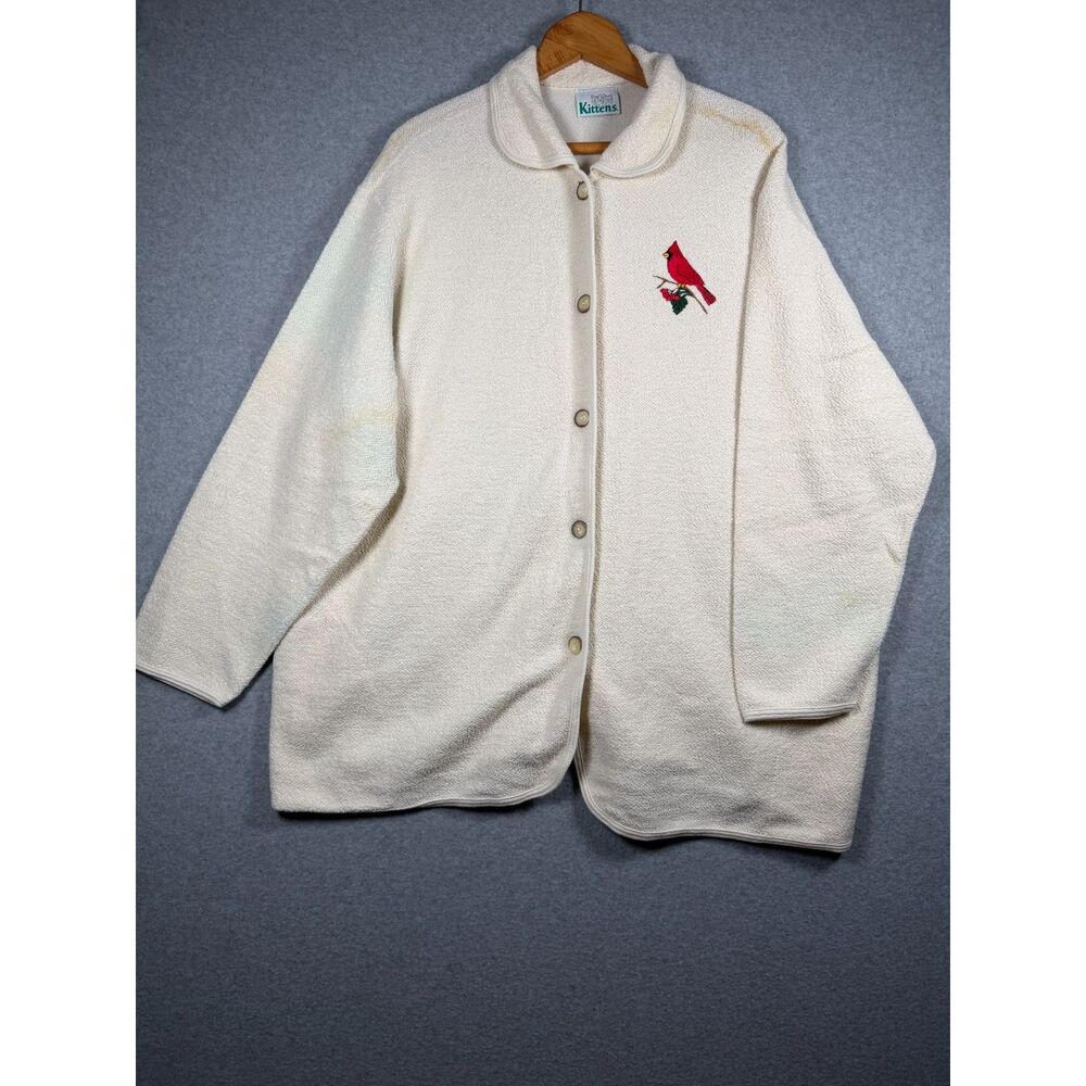 Vintage Kittens Womens 2X Cream Cardinal Embroidered Button Jacket 3886